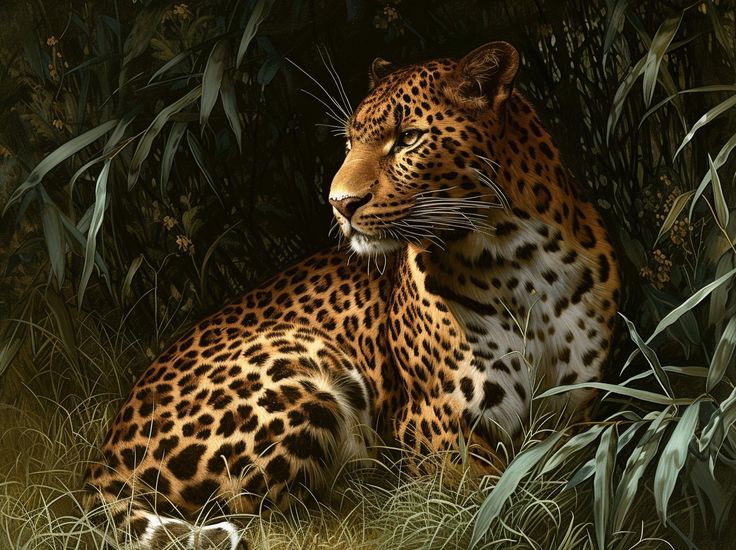 A leopard with a golden-yellow coat and black spots rests gracefully on a tree branch, highlighting the natural beauty of these majestic mammals.